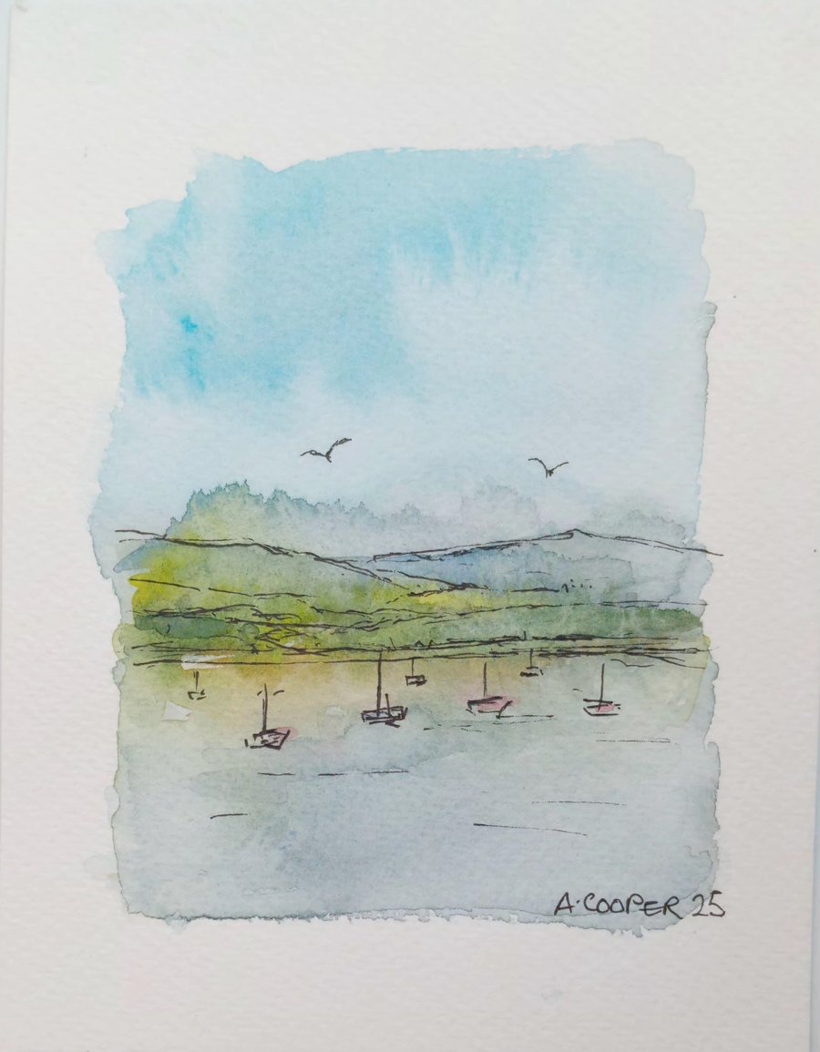 ,BEAUMARIS, ANGELESY, original, watercolour and fine liner 