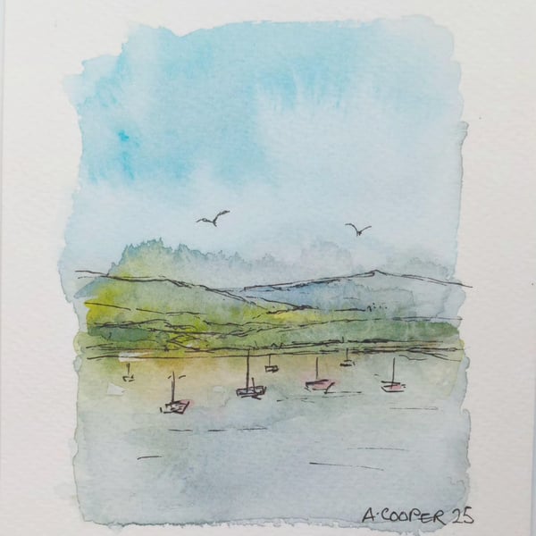 ,BEAUMARIS, ANGELESY, original, watercolour and fine liner 