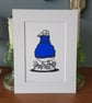 Bejumpered Bird - original handmade linocut bird art print