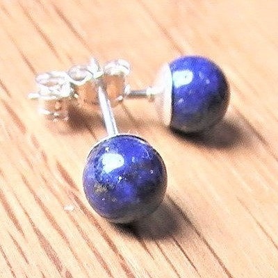 Lapis Lazuli Earrings, Deep Blue Studs with Sterling Silver Posts