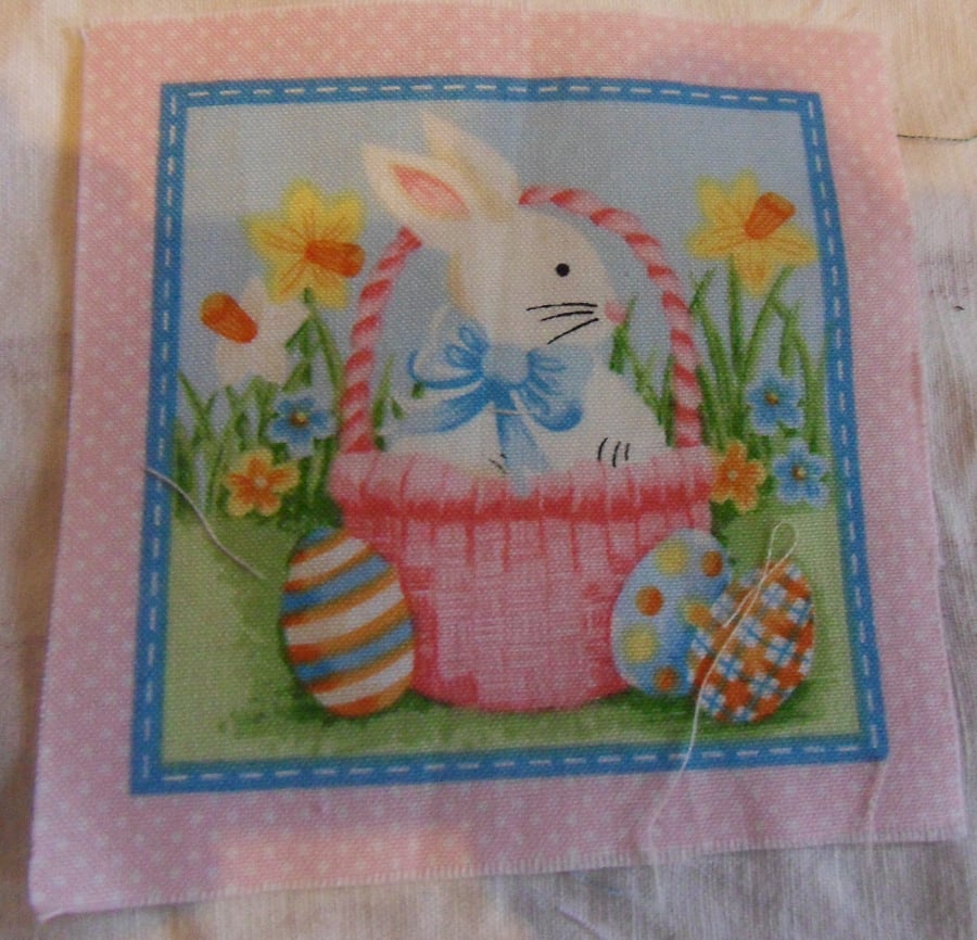 100% cotton fabric.  Bunny,basket  Sold separately, postage .62p for many (34)