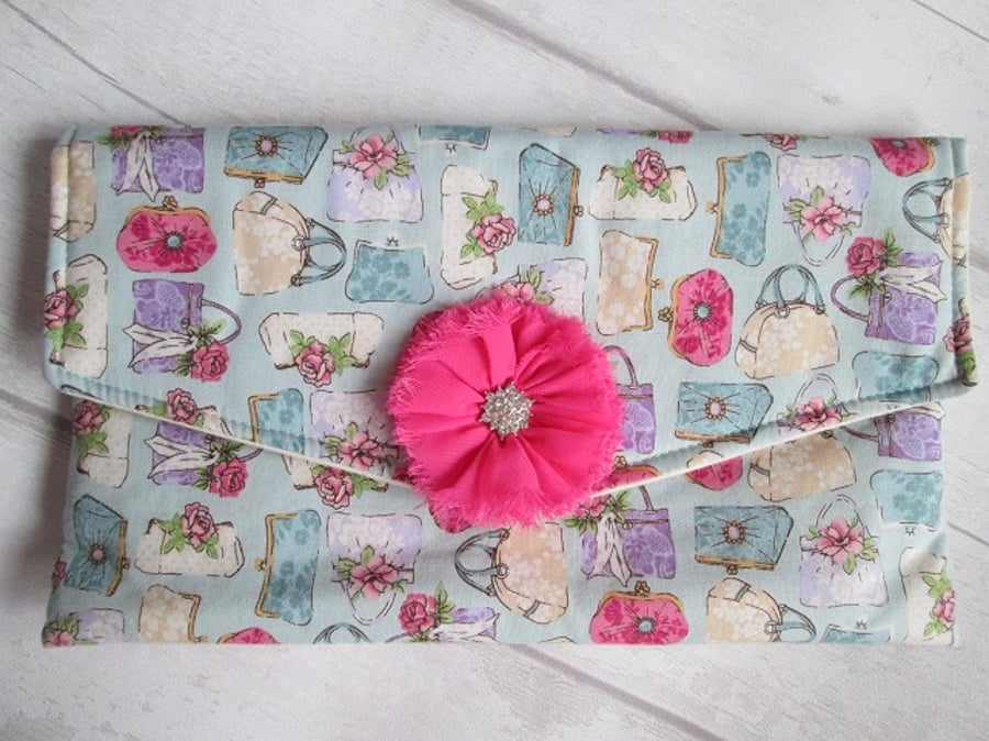 Pale Blue 'Handbag' Print Clutch Bag