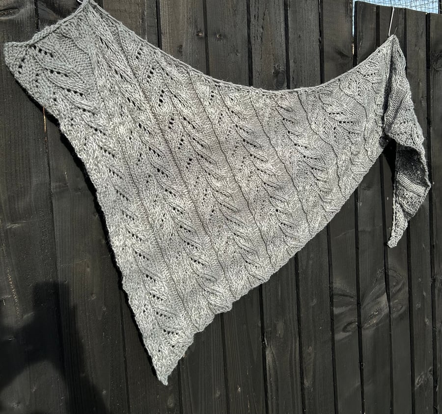 Soft Fluffy Merino Wool Blend Textured Lace Asymmetrical Triangle Wrap Shawl
