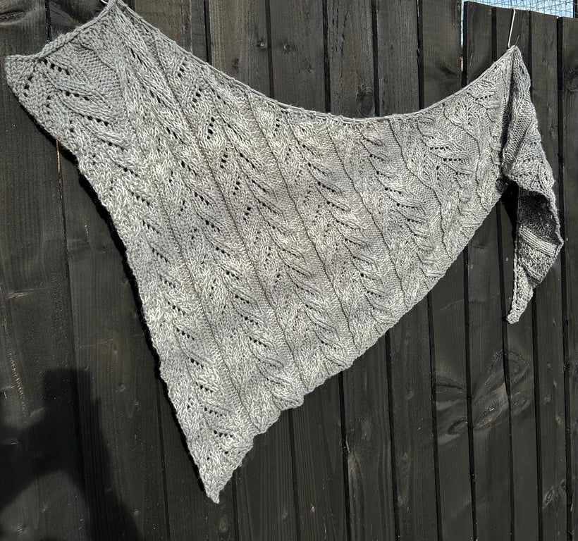 Soft Fluffy Merino Wool Blend Textured Lace Asymmetrical Triangle Wrap Shawl