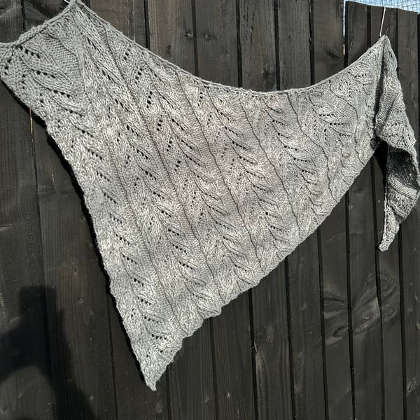 Soft Fluffy Merino Wool Blend Textured Lace Asymmetrical Triangle Wrap Shawl
