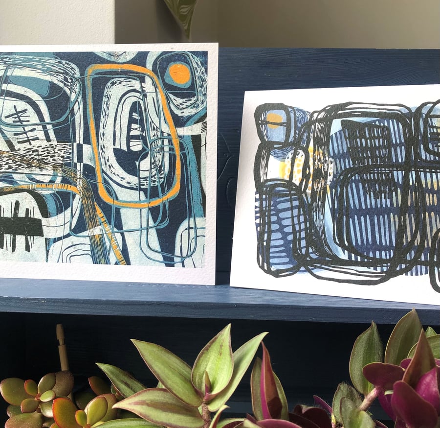 Pack of 2 Greeting Cards Snow Tracks and Midnight