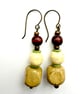 Light Brown Green Cream and Dark Brown Boho Drop Earrings