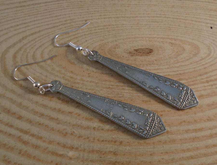 Upcycled Silver Plated Garden Sugar Tong Handle Drop Dangle Earrings SPE061920