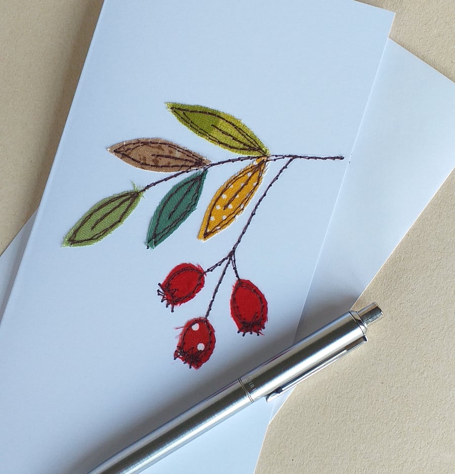 Embroidered Rosehips Greeting Card