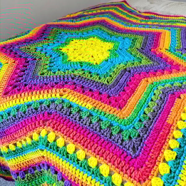 Chunky Rainbow Crochet Star Blanket Throw 