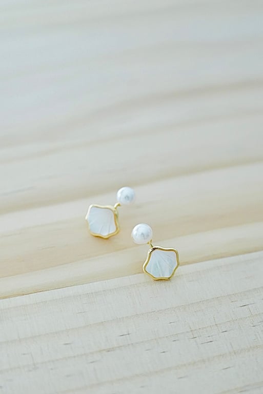 Freshwater Pearl and Shell Gold Plated Earrings