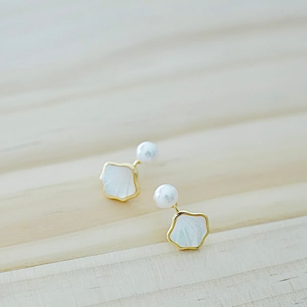 Freshwater Pearl and Shell Gold Plated Earrings