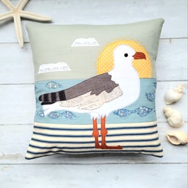 Seagull Cushion with Freemotion Sewn Applique