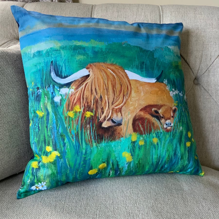 SALE Highland Cow Handmade Cushion - Art cushion SALE