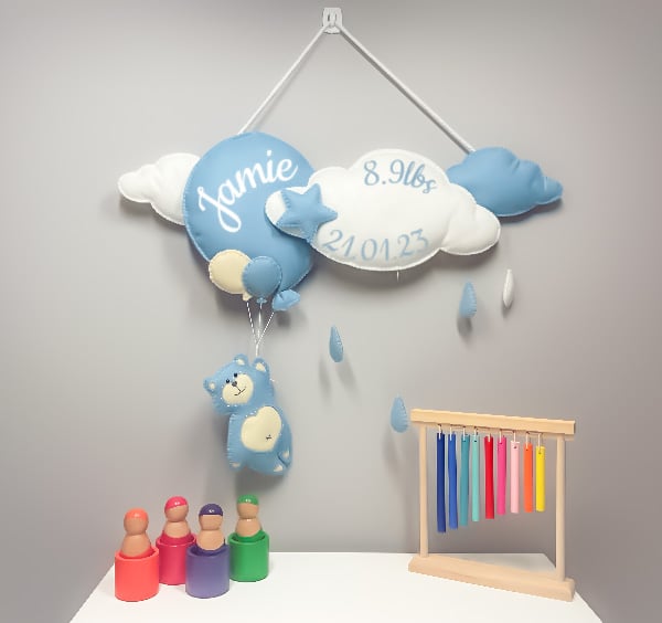 Sky Blue Balloon - Personalised felt nursery wall and door sign