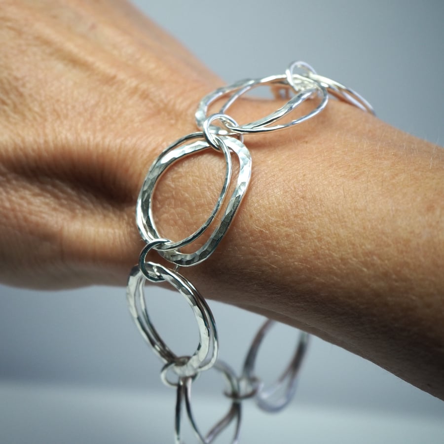 Hallmarked Sterling Silver Bracelet, Double Ring Bracelet