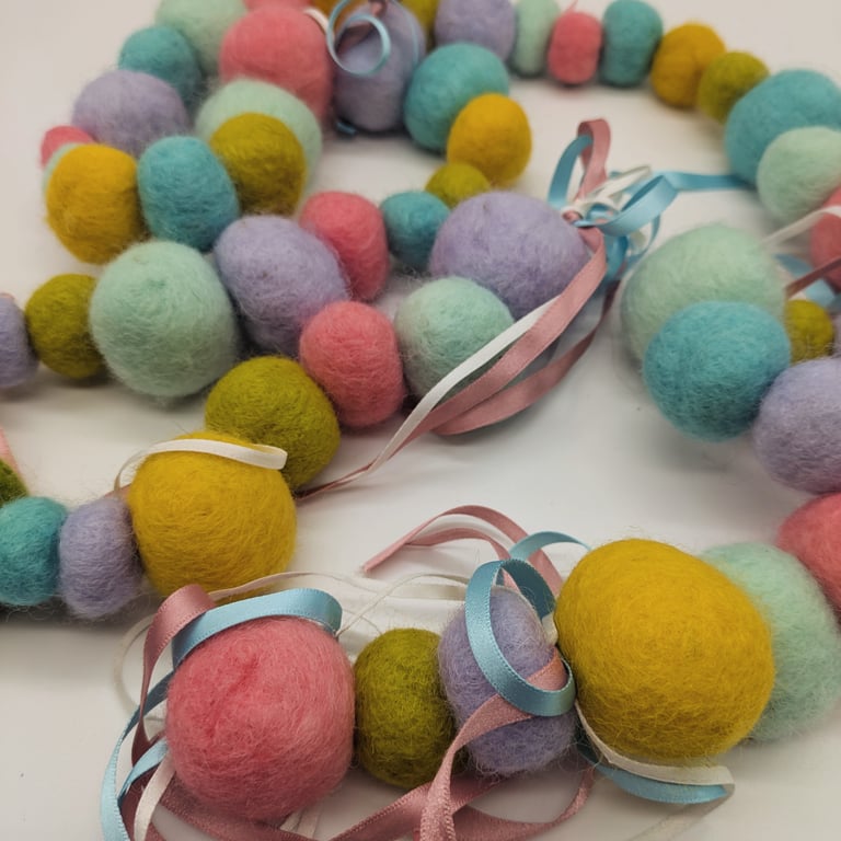 Wet felted spring bunting 