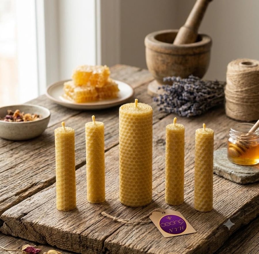 Small Beeswax Candle Gift Collection Set of 5 Pure Handmade Candles