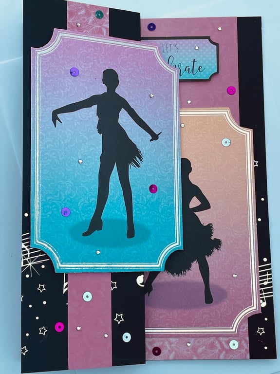 Latin dancers sparkling let's celebrate birthday card