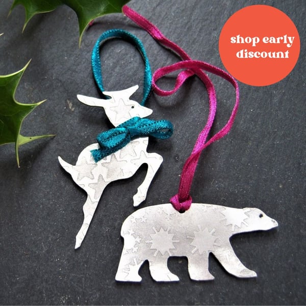Reindeer & polar bear hanging ornaments