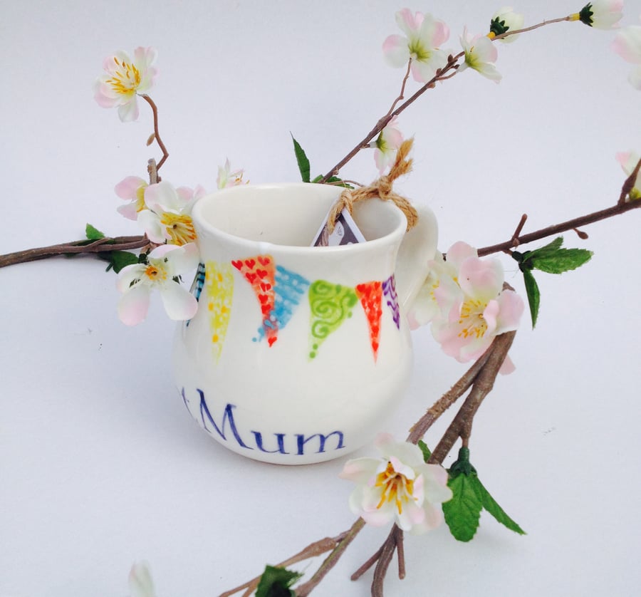Best Mum, hand painted bunting ceramic mug 
