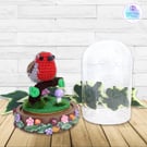 Crochet robin in decorative light up dome. Crochet ornament. Robin ornament.