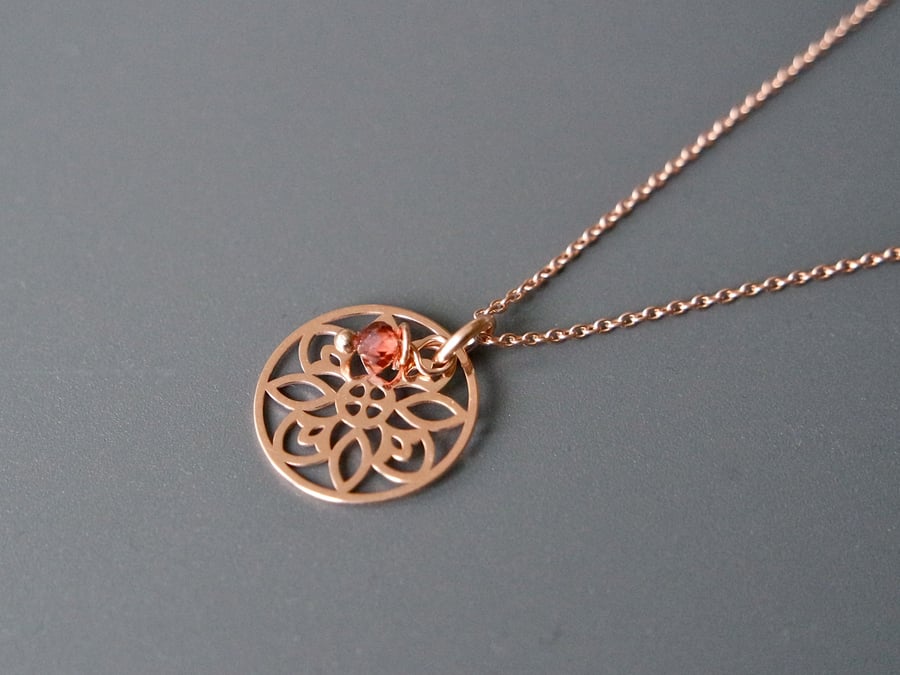 Garnet Birthstone rose gold 925 Sterling Silver Mandala Necklace