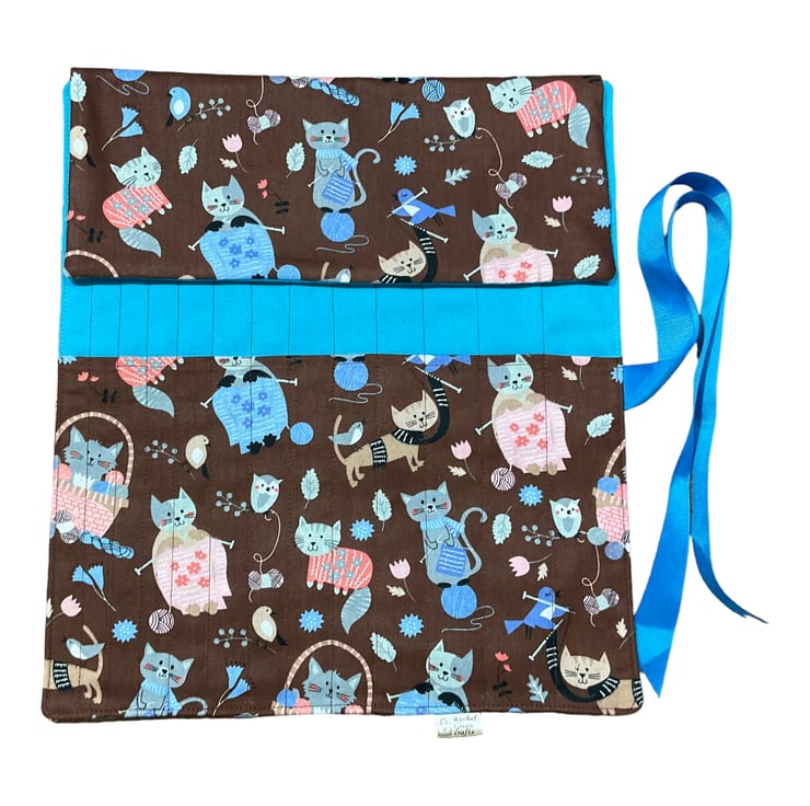 Straight knitting needle case with cats, needle... Folksy
