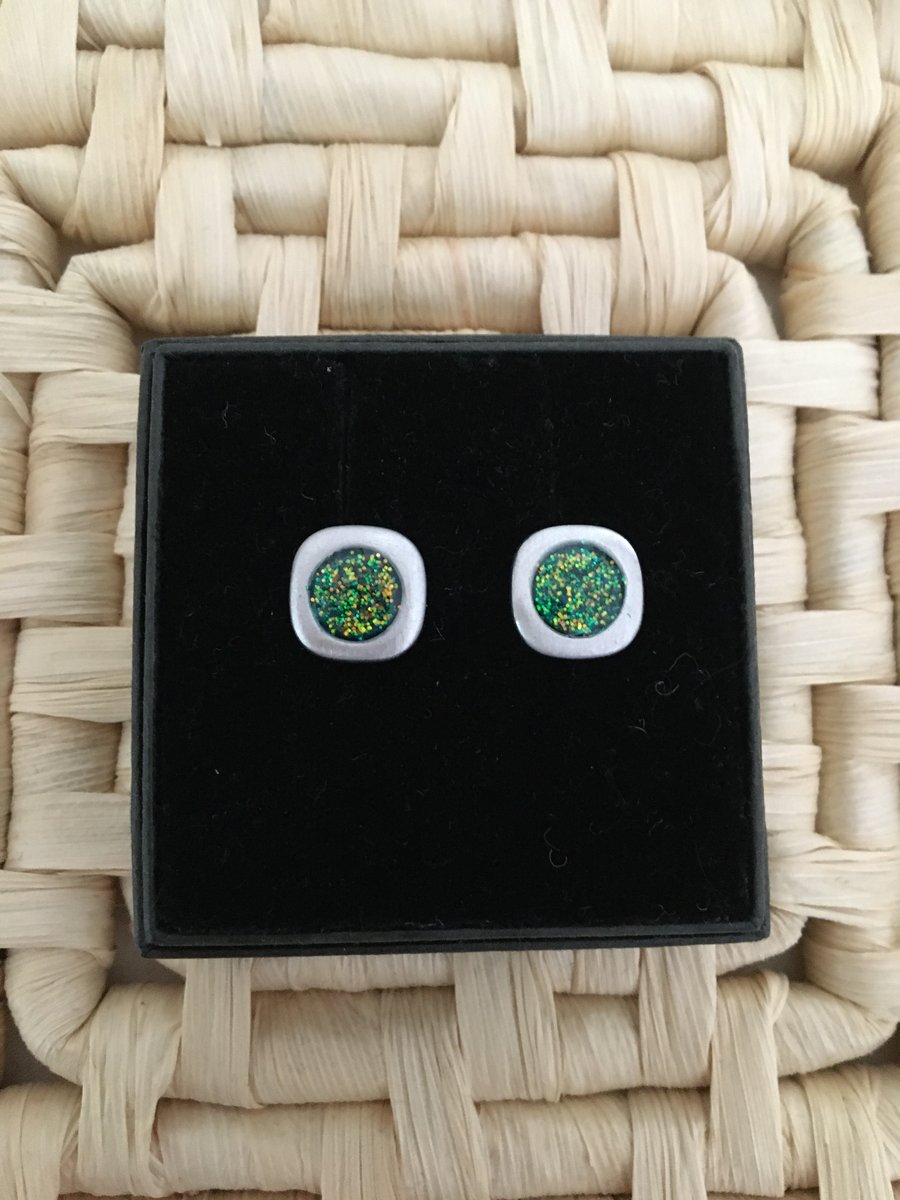 Pretty Green and Gold Stud Earrings