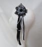 Black & White Menzies Tartan Ruffle Black Lace Regency Ribbons Hair Clip - Image 4