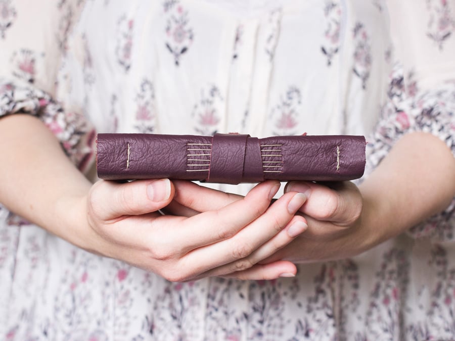 Leather Journal - Plum Purple - Handbound Blank Book - 6 x 4