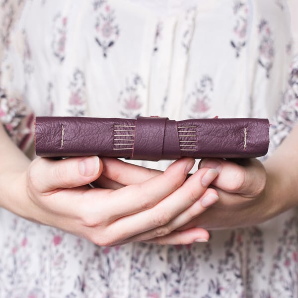 Leather Journal - Plum Purple - Handbound Blank Book - 6 x 4