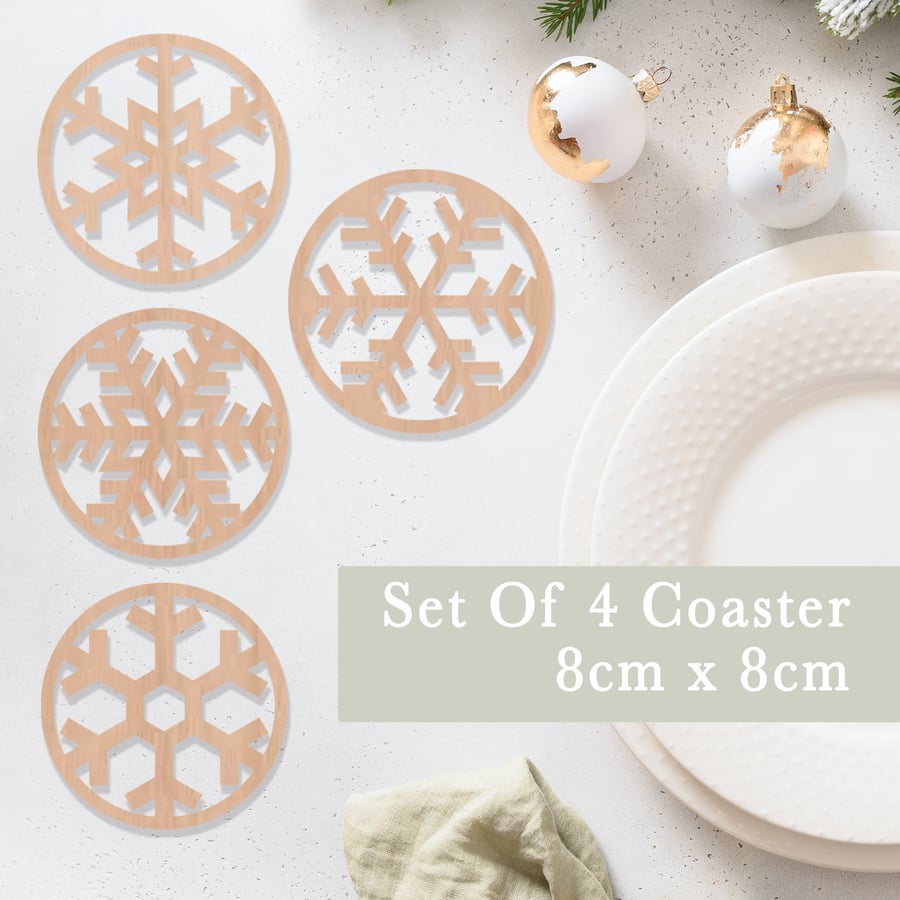 Snowflake Wooden Drinks Coasters Christmas Eve Winter Coffee Coasters