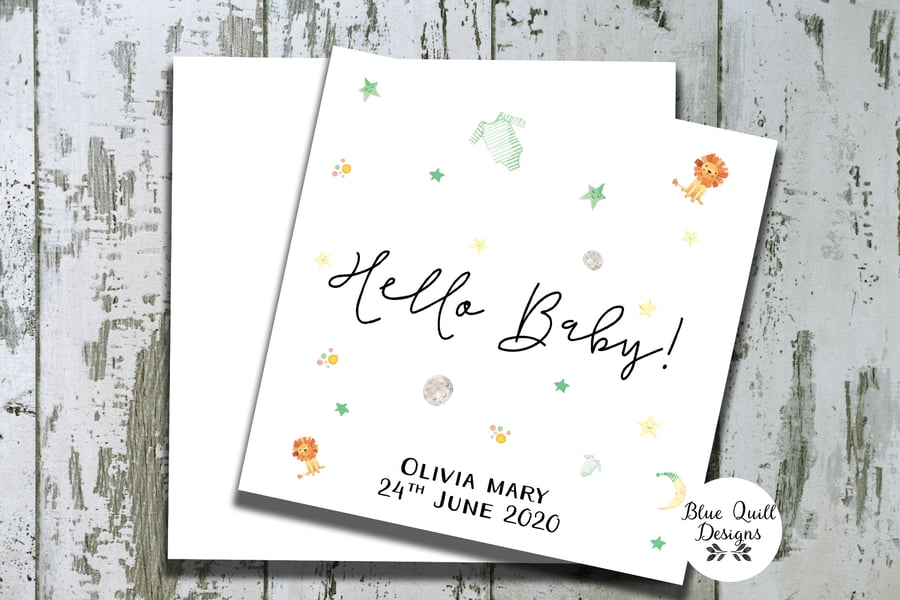 Personalised New Baby Card - Watercolour Print - Hello Baby!