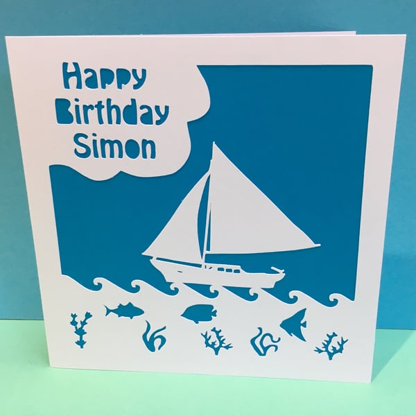 Sailing Boat Birthday Card - Personalised