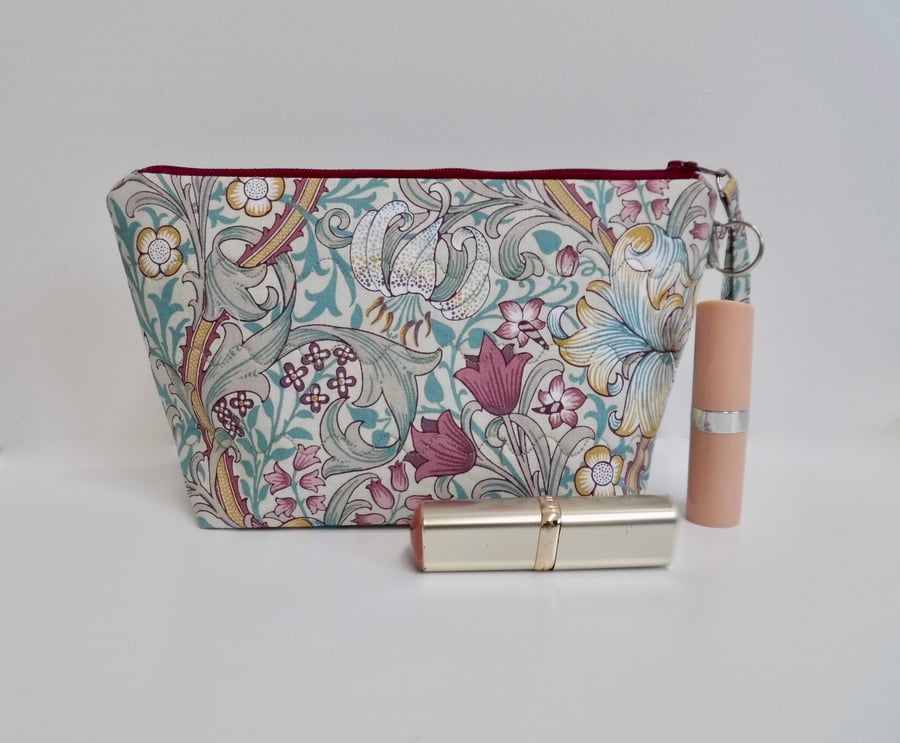 Make up bag in William Morris fabric Golden Lily Dusk pink