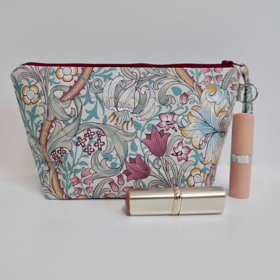 Make up bag in William Morris fabric Golden Lily Dusk pink