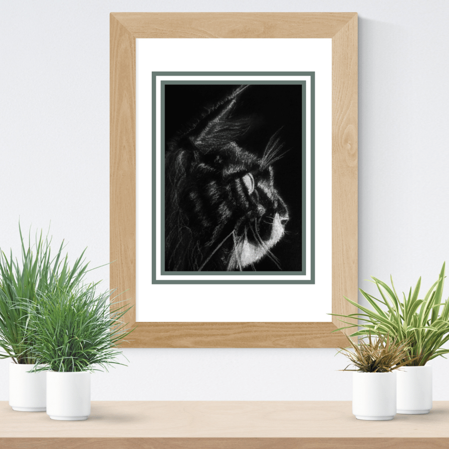 Cat art print, black cat wall decor, gift for a cat lover, tuxedo cat