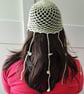 Handmade Crochet Mesh Hat – Cream Summer Hat with Long Straps - Image 1