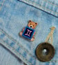 Gemini Bear Pin, Handmade Tiny Star Sign Wooden Teddy Badge - Image 3