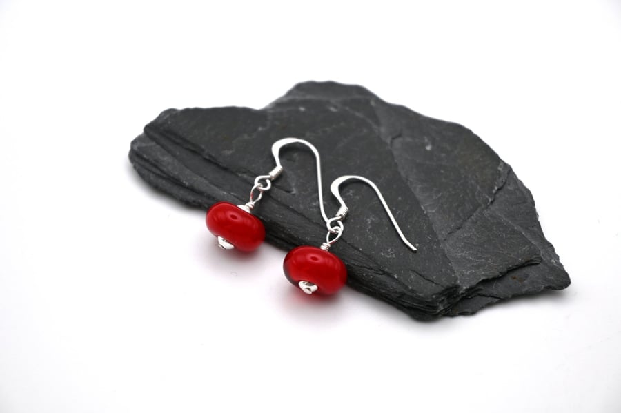 red lampwork glass earrings