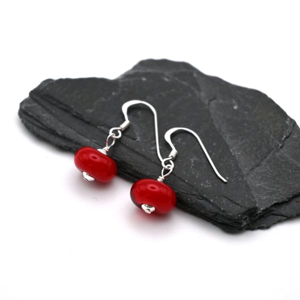 red lampwork glass earrings