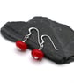 red lampwork glass earrings