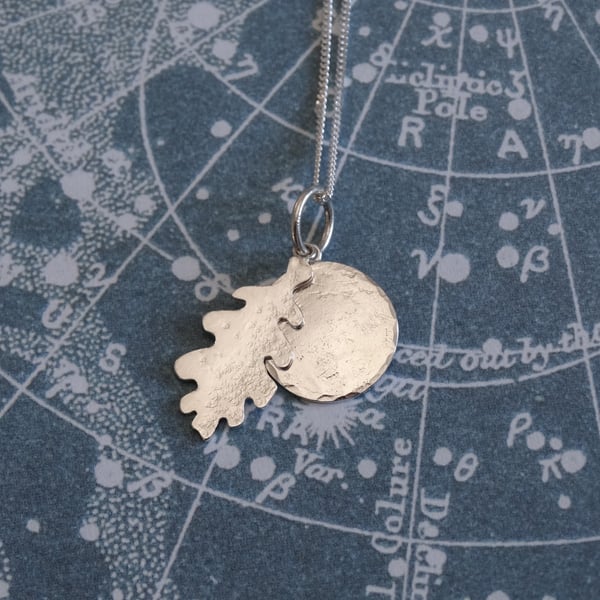 Oak moon pendant in recycled sterling silver