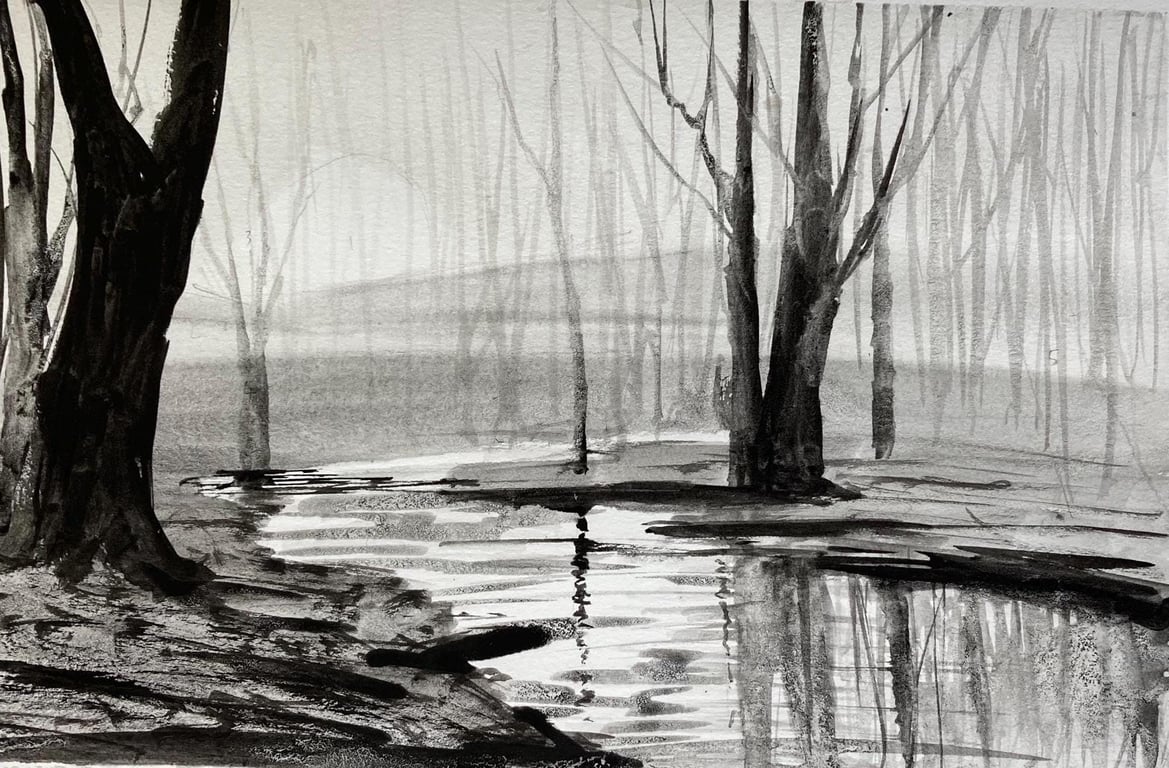 Ingleby river winter (Original Indian ink notan painting) 