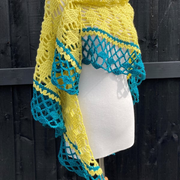 Zing and Teal Triangle Lace Shawl