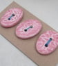 3 Medium Oval Shell Pink Leaf Pattern Ceramic Buttons - Image 2