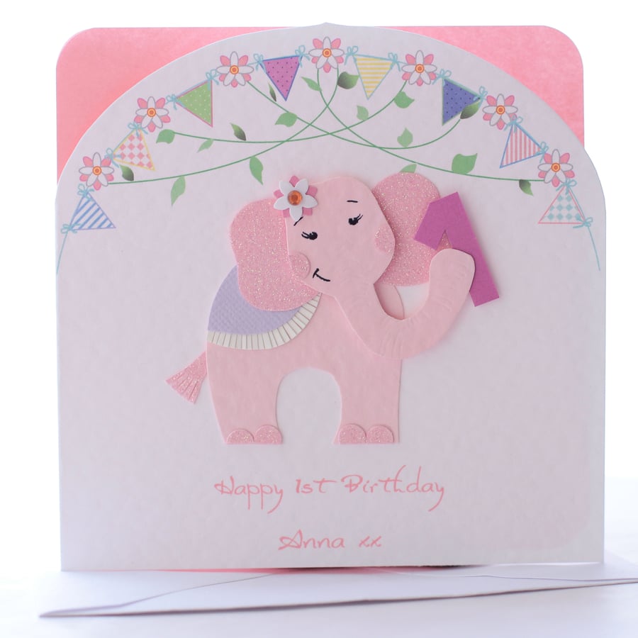 Little Belle - Childrens Bespoke Personalised Elephant Birthday Card