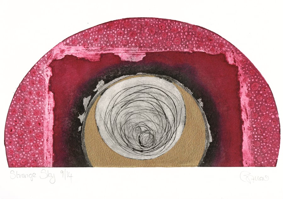 Hand print Abstract tetra pak collagraph print 