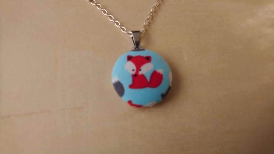 29mm Fox Fabric Covered Button Pendant 